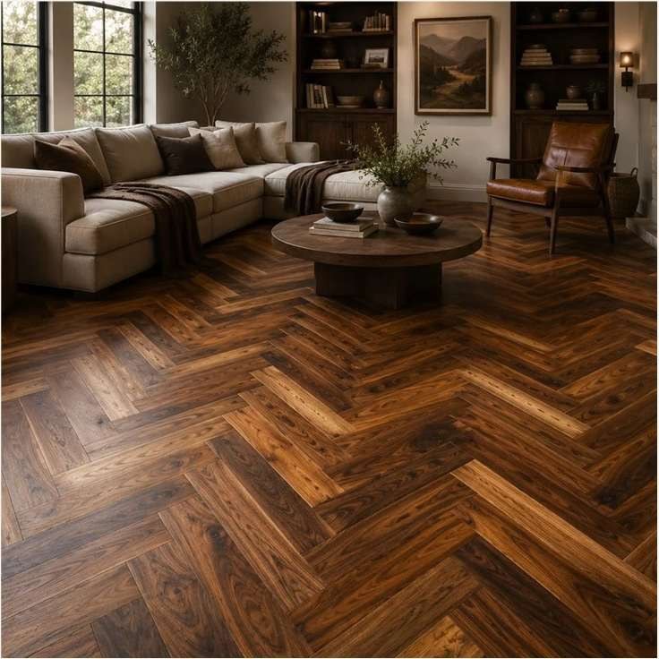 Natural Walnut (Herringbone) flooring in a room thumbnail
